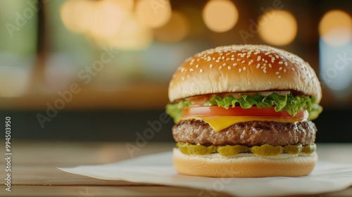Delicious cheeseburger with fresh toppings served in a cozy diner setting