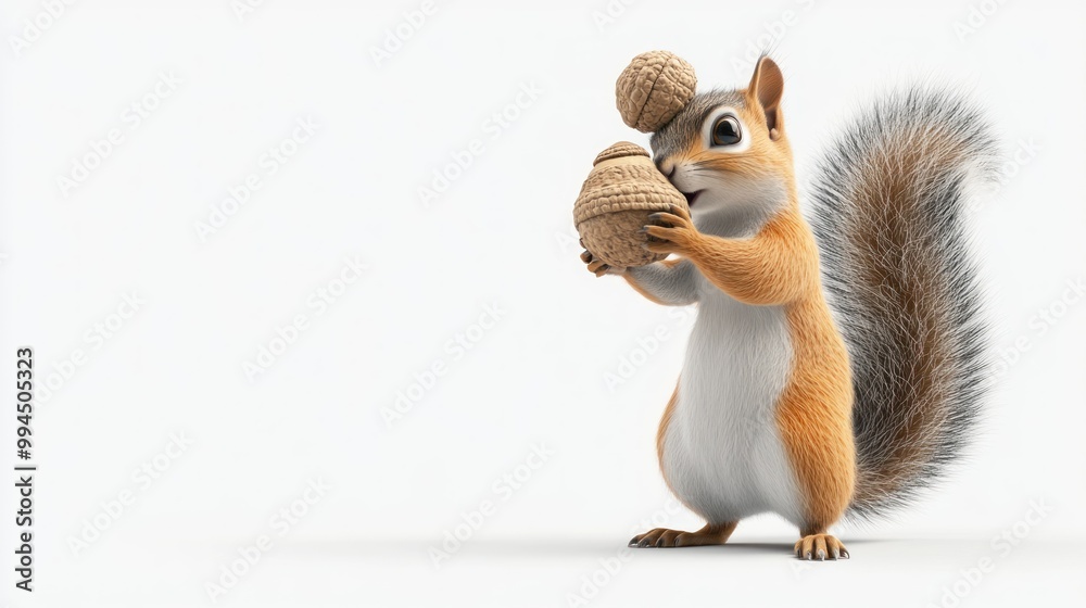 A Red Squirrel Holding a Nut and Another Nut on its Head A Red Squirrel Holding a Nut and Another Nut on its Head