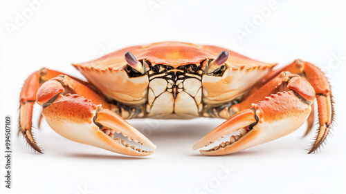 A vibrant crab's intricate details pop against a minimalist background, ideal for seafood lovers