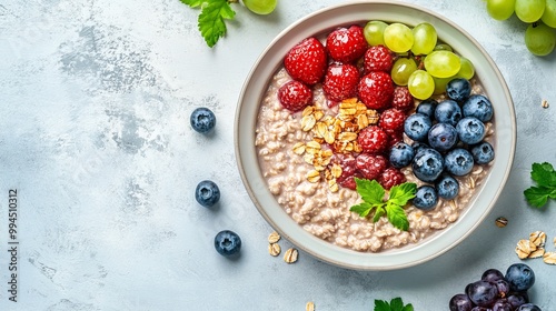 Wallpaper Mural Griddled oatmeal with blueberries and honey on light surface background. Healthy breakfast. Torontodigital.ca