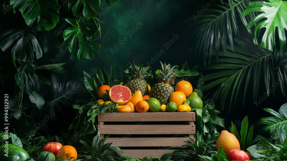 A podium adorned with vibrant fruits, leafy greens, and eco-friendly materials, celebrating World Vegan Day in a natural, sustainable setting. A podium adorned with vibrant fruits, leafy greens, and eco-friendly materials, celebrating World Vegan Day in a natural, sustainable setting.