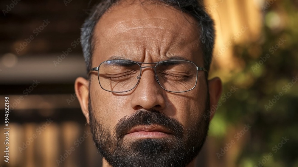 Fototapeta premium portrait of a man wearing glasses with eyes closed