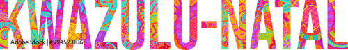 KwaZulu-Natal creative province name title filled with hand drawn colorful floral doodle pattern
