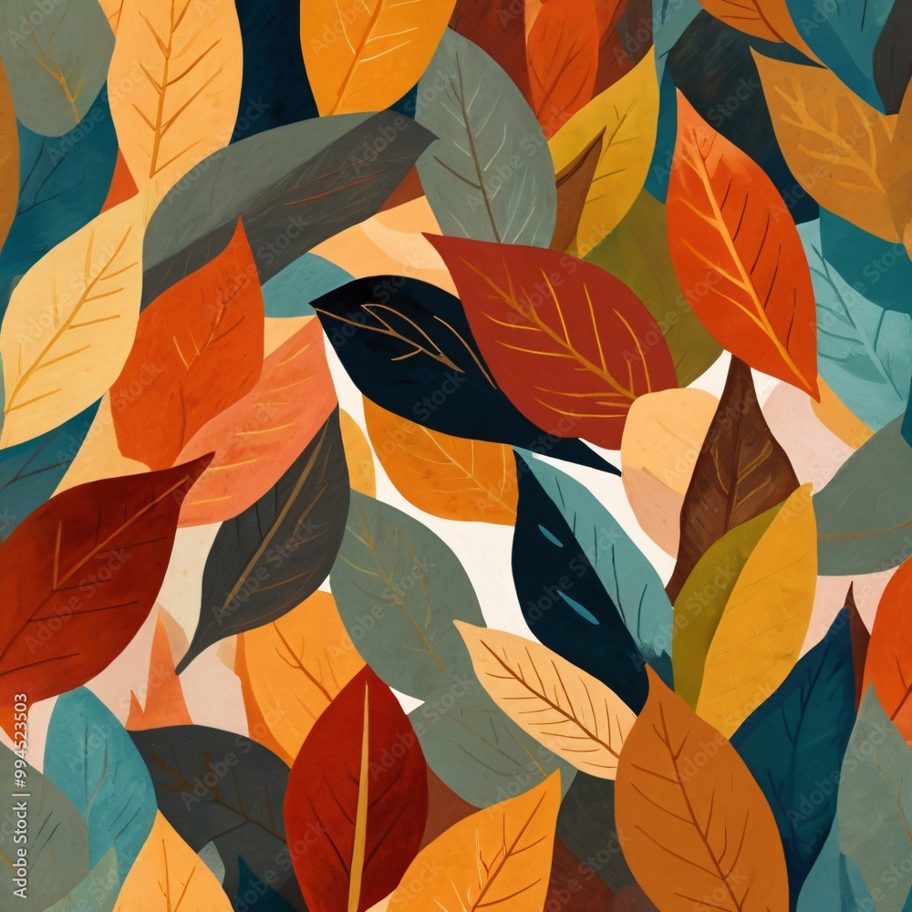 Obraz premium Abstract expressionist painting of autumn leaves, focusing on texture and color. Use bold, energetic brushstrokes and a limited color palette