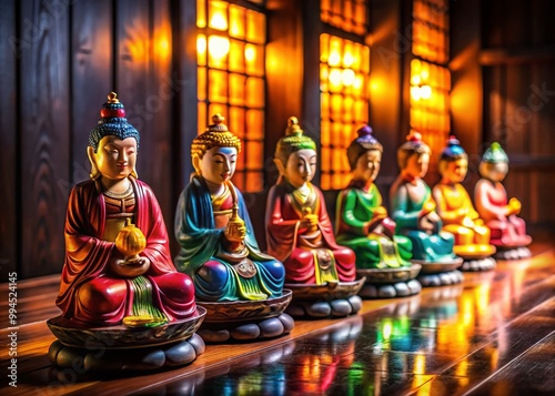 Traditional Yamakas Displayed on a Wooden Table with Soft Lighting for Cultural and Religious Themes photo