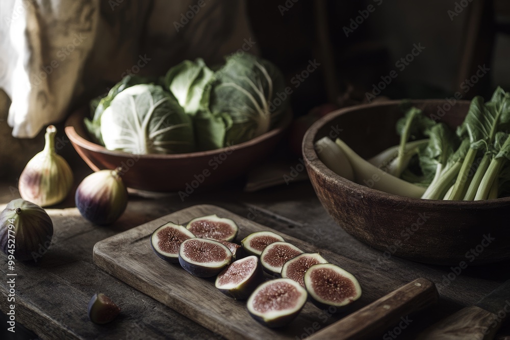 An exotic passion fruit snack on a wooden plate surrounded by healthy dinner foods, with a copy space for your message An exotic passion fruit snack on a wooden plate surrounded by healthy dinner foods, with a copy space for your message