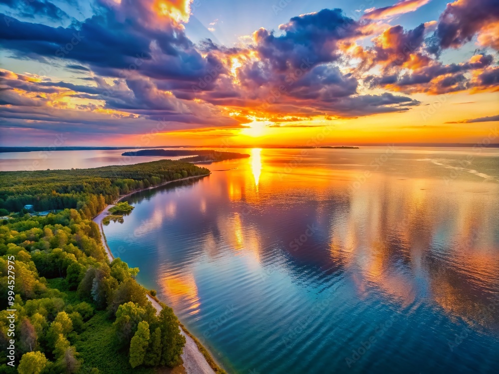 Tranquil View of Great Lakes at Sunset with Calm Waters and Vibrant Sky Reflecting Nature's Beauty Tranquil View of Great Lakes at Sunset with Calm Waters and Vibrant Sky Reflecting Nature's Beauty