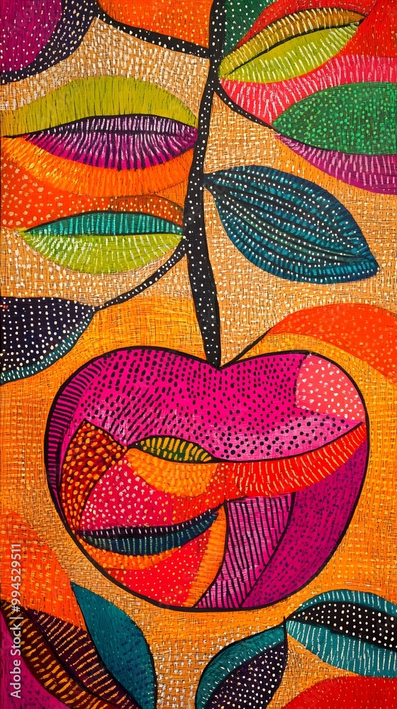 Naklejka premium Classical Madhubani Painting Art, Abstract Image, Texture, Pattern Background, Wallpaper, Cover and Screen for Smartphone, PC, Laptop, 9:16 and 16:9 Aspect Ratio