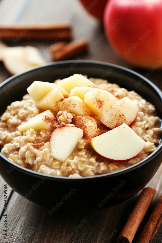 Breakfast bowl with apples and cinnamon, still life with food Breakfast bowl with apples and cinnamon, still life with food