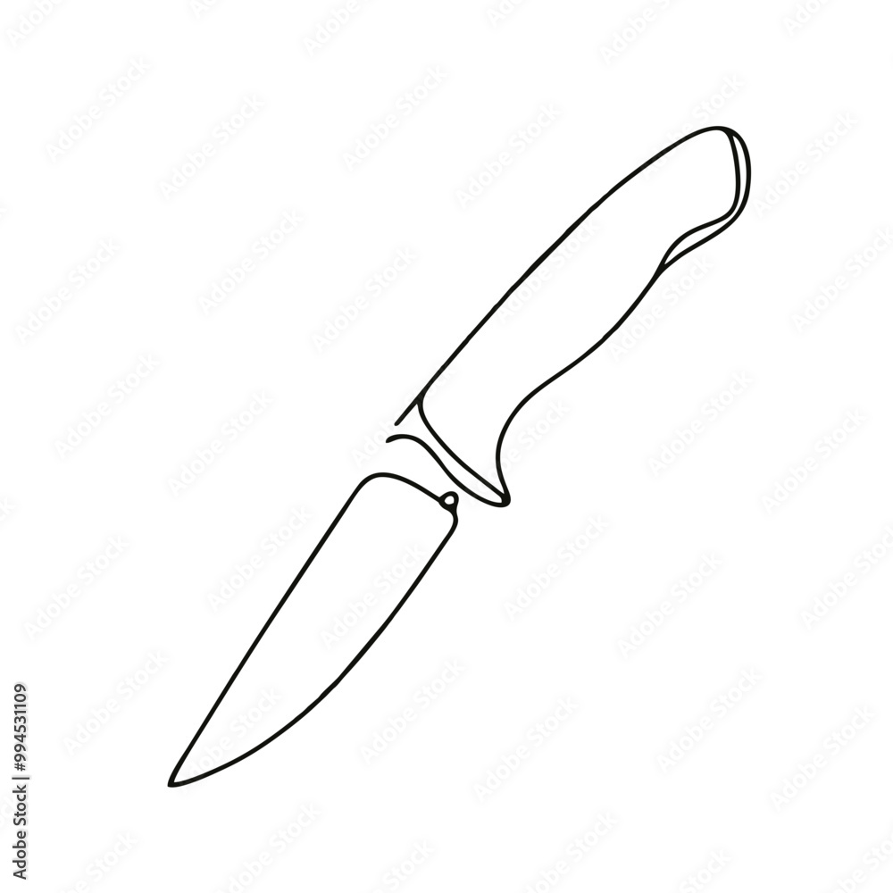 Obraz premium Knife. Icon. Vector drawing. One line art. A simple drawing of a continuous line of a kitchen electric appliance.