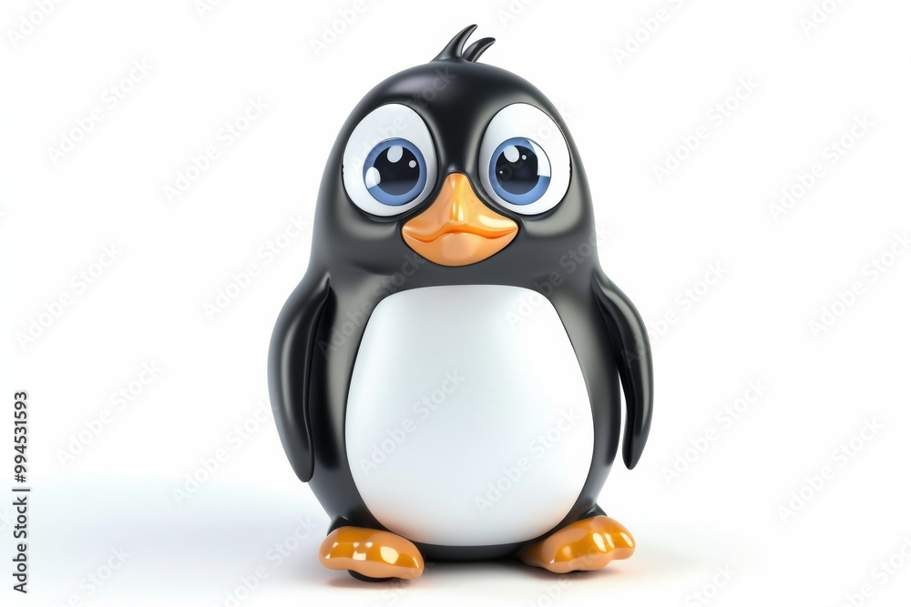 Fototapeta premium Cute cartoon penguin with big eyes