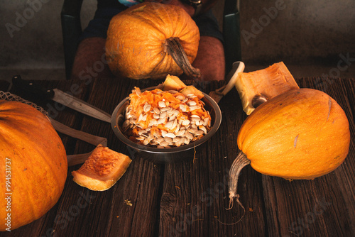 halloween pumpkins ready for carving,   halloween concept photo