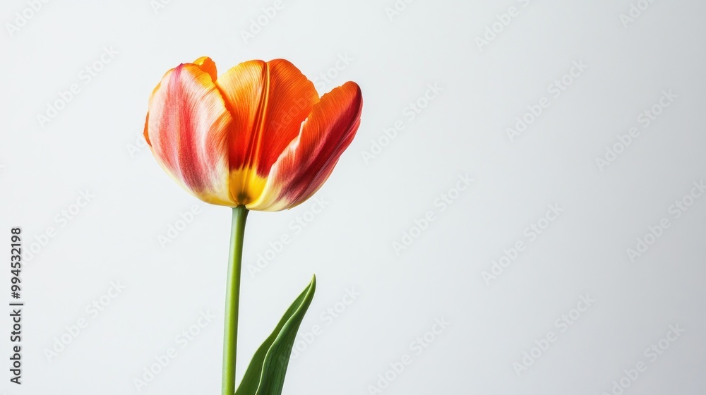 A Single Orange and Yellow Tulip on a White Background A Single Orange and Yellow Tulip on a White Background