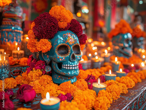 Traditional Day of the Dead offerings photos showcasing items placed on altars in honor of deceased loved ones