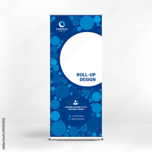 Roll-up stand, banner for mobile advertising of goods and services, modern graphic background for product presentation and promotion	

