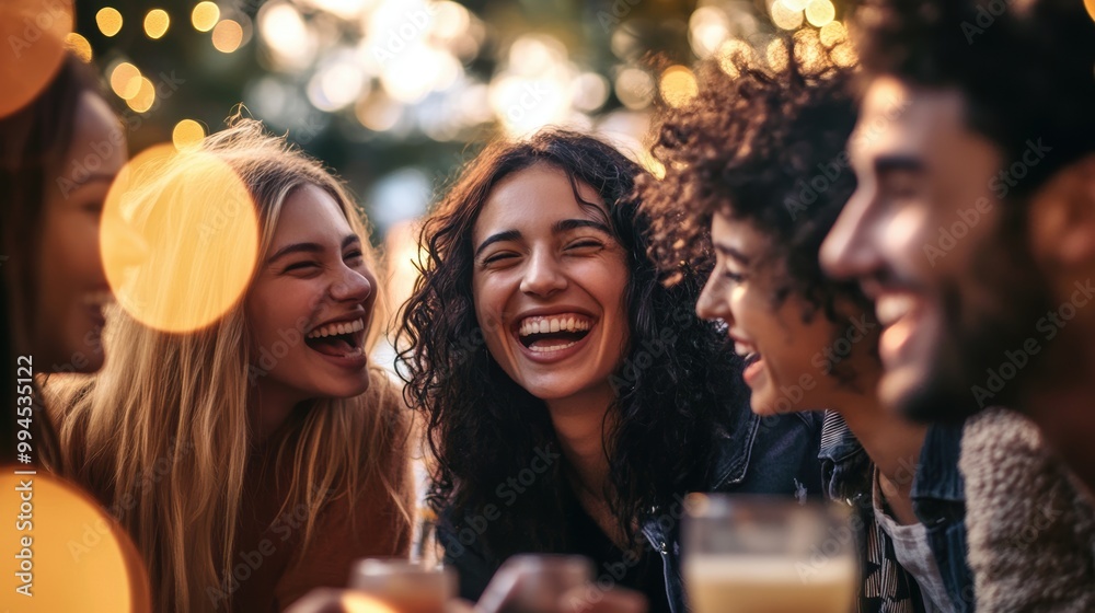 Fototapeta premium Diverse group of friends enjoying and laughing together, A fun evening with friends