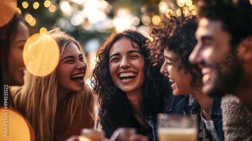 Diverse group of friends enjoying and  laughing together, A fun evening with friends