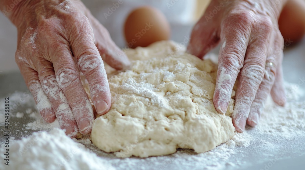 Man making dough on a glass table from flour and eggs Man making dough on a glass table from flour and eggs