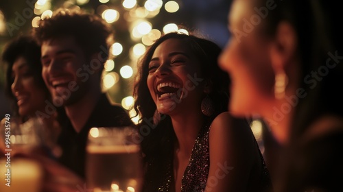 Diverse group of friends enjoying and  laughing together, A fun evening with friends
