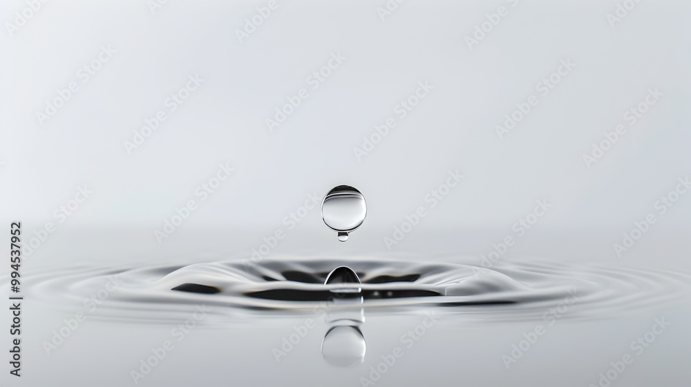 Minimalist Closeup Photograph of a Pristine Water Droplet with Flawless Refraction and Reflection Against Bright White Background Minimalist Closeup Photograph of a Pristine Water Droplet with Flawless Refraction and Reflection Against Bright White Background