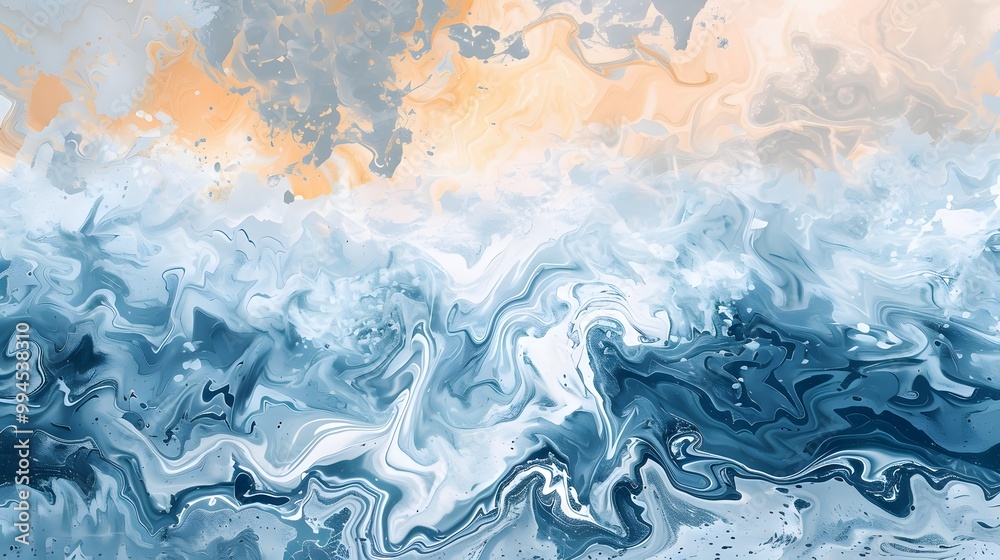 Naklejka premium Boho Sea Beach with Waves with Sun Under The Sea abstract