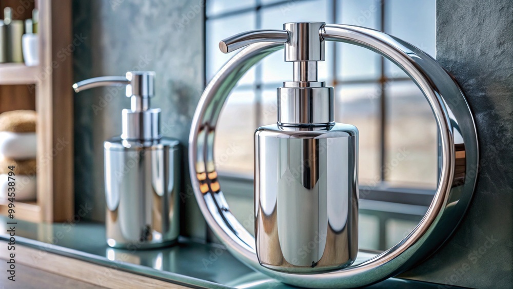 Hand Soap Dispenser with Mirrored Reflection 4k HD Photo Hand Soap Dispenser with Mirrored Reflection 4k HD Photo