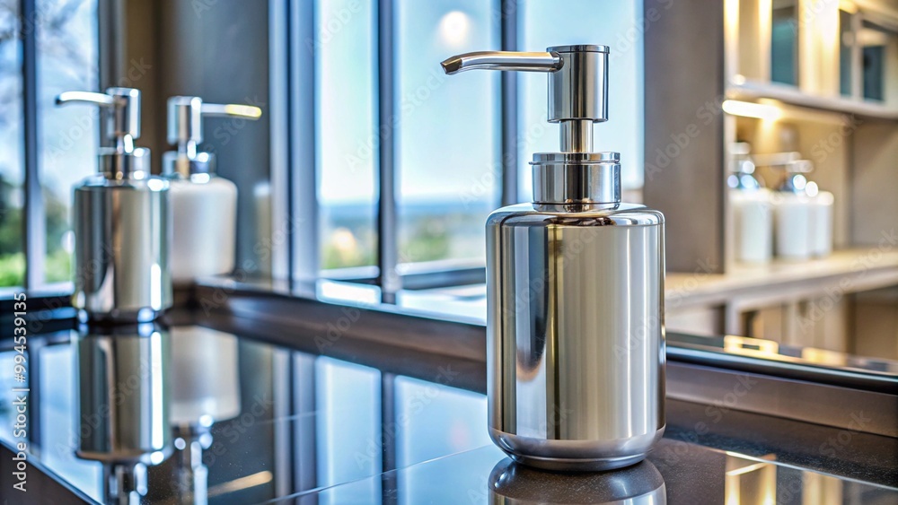 Hand Soap Dispenser with Mirrored Reflection 4k HD Photo Hand Soap Dispenser with Mirrored Reflection 4k HD Photo
