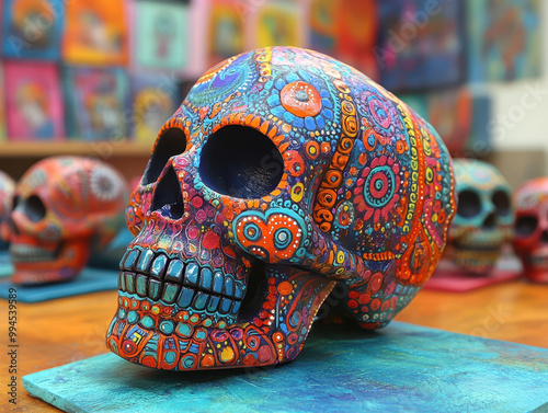 Beautiful Day of the Dead skull art images featuring colorful and intricate sugar skull designs