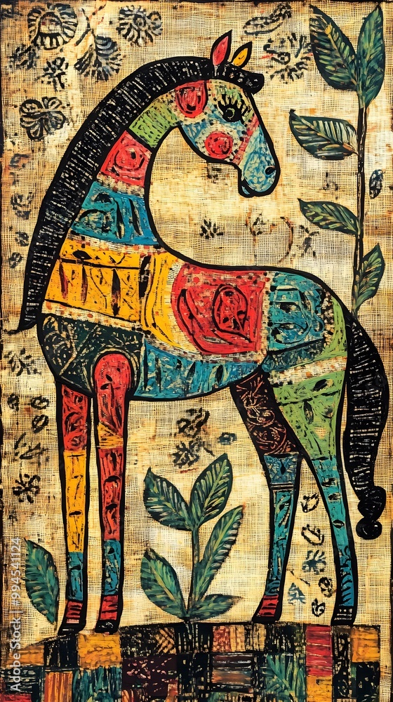 Obraz premium Classical Madhubani Painting Art, Abstract Image, Texture, Pattern Background, Wallpaper, Cover and Screen for Smartphone, PC, Laptop, 9:16 and 16:9 Aspect Ratio