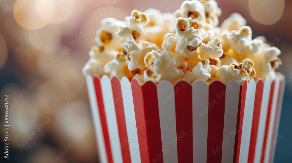 This classic striped container is filled with delicious, buttery popcorn, perfect for movie nights or snacking at any time. This classic striped container is filled with delicious, buttery popcorn, perfect for movie nights or snacking at any time.
