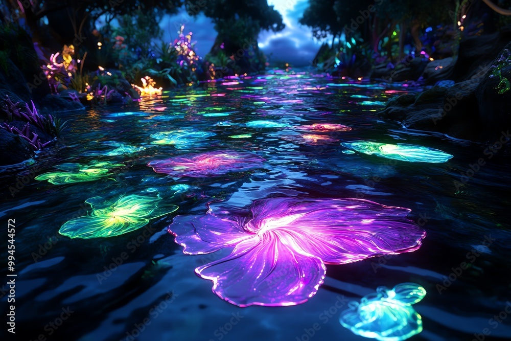 Fototapeta premium A magical ocean with vibrant sea creatures, turning dark and lifeless due to an enchanted oil spill