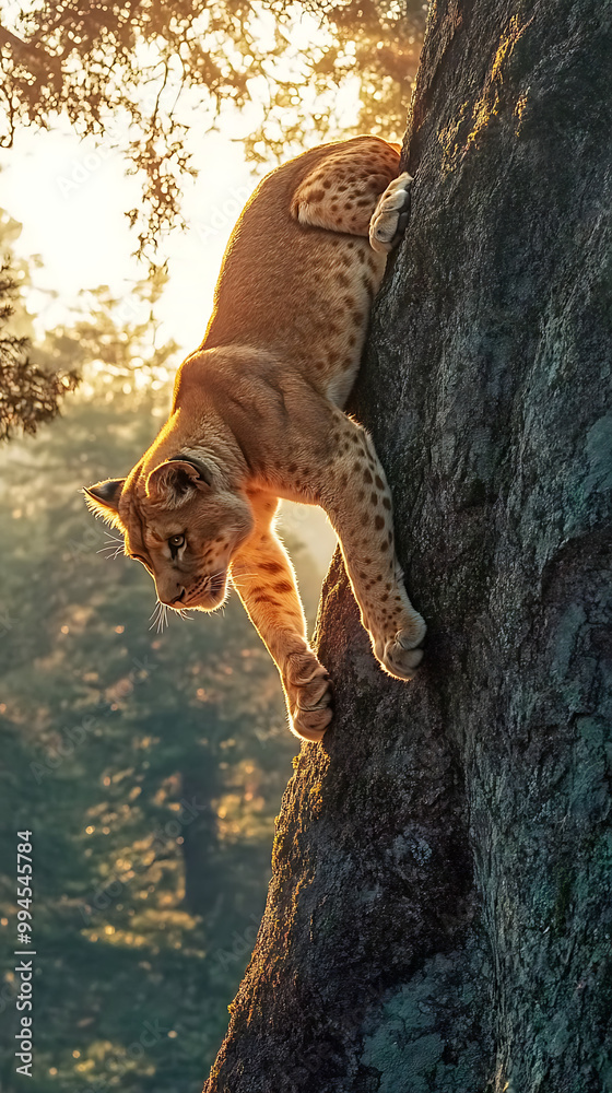 Lioness Climbing Tree at Sunset Lioness Climbing Tree at Sunset