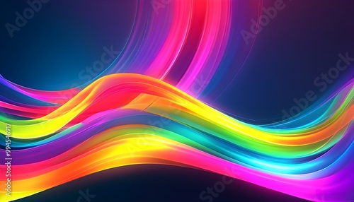 Vibrant Rainbow Wave Abstract Design Featuring Curved Lines and Bright Light Elements for Eye-Catching Business Banner