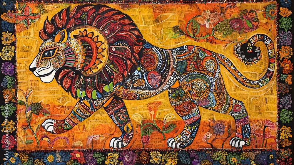 Fototapeta premium Classical Madhubani Painting Art, Abstract Image, Texture, Pattern Background, Wallpaper, Cover and Screen for Smartphone, PC, Laptop, 9:16 and 16:9 Aspect Ratio