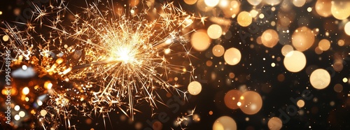 New Year's Eve 2025 Party, Fireworks and Buffer Lights on a Black Wooden Wall Background - Sparklers and bokeh lights on black wooden wall.