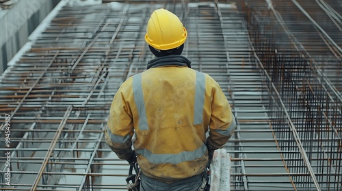 Construction Worker Standing on a Reinforced Concrete Structure photo