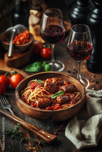 Casereccia pasta with salsiccia sauce, Italian cuisine with a rustic flair photo