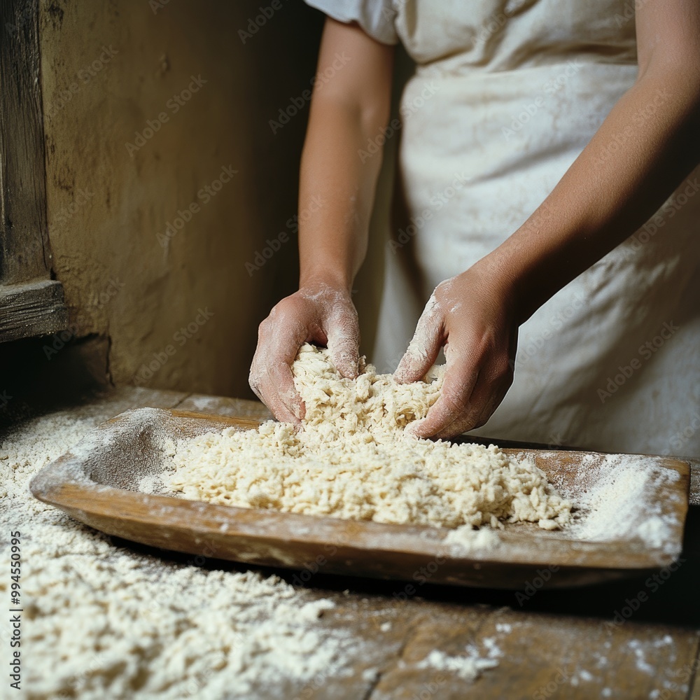 An oven-heated bread trough for kneading dough