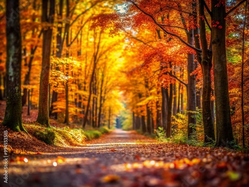 Wallpaper Mural Vibrant Autumn Leaves Covering a Pathway in a Serene Forest During a Bright Sunny Day Torontodigital.ca