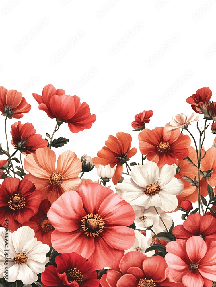 Obraz premium Red and White Floral Border on White Background