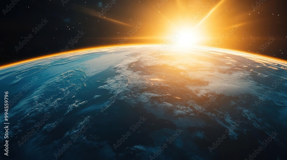 Stunning view of Earth from space at sunrise, showcasing vibrant colors and the beauty of our planet's atmosphere. Stunning view of Earth from space at sunrise, showcasing vibrant colors and the beauty of our planet's atmosphere.