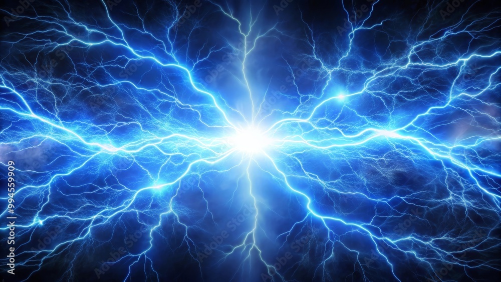 Blue plasma rays emanating from a powerful electrical discharge Blue plasma rays emanating from a powerful electrical discharge