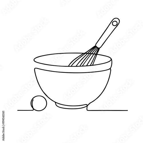 Mixing bowl. Icon. Vector drawing. One line art. A simple drawing of a continuous line of kitchen utensils, dishes.