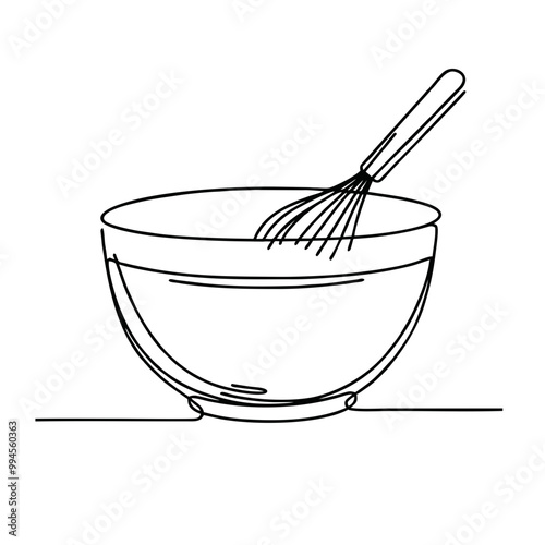 Mixing bowl. Icon. Vector drawing. One line art. A simple drawing of a continuous line of kitchen utensils, dishes.