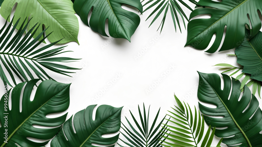 green tropical leaves frame, empty space for text green tropical leaves frame, empty space for text