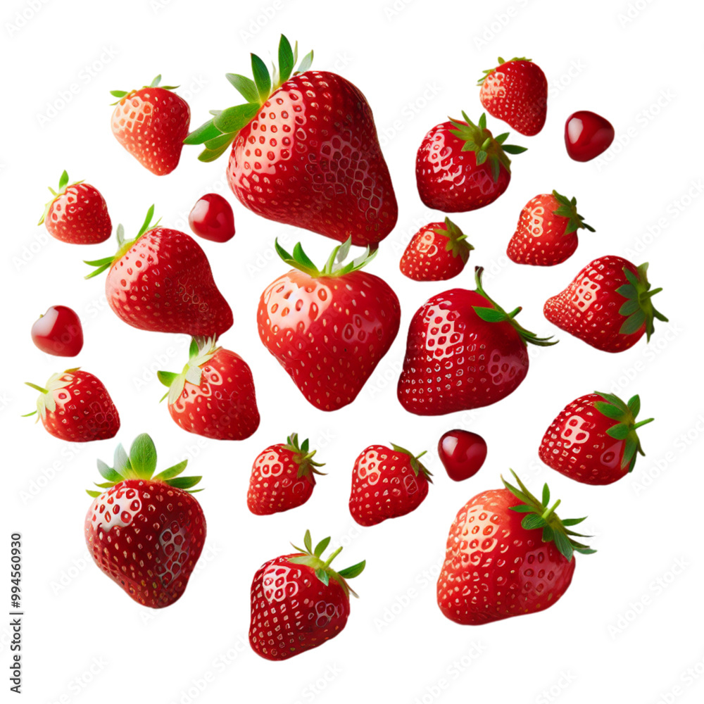 Falling Fresh Strawberries in Motion - PNG Isolated on Transparent Background, Clipart Cutout Falling Fresh Strawberries in Motion - PNG Isolated on Transparent Background, Clipart Cutout