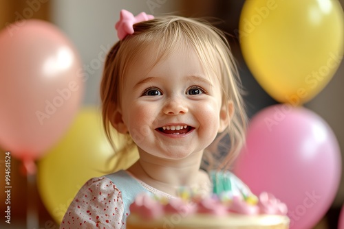 The cake-covered face of a little girl at her birthday party