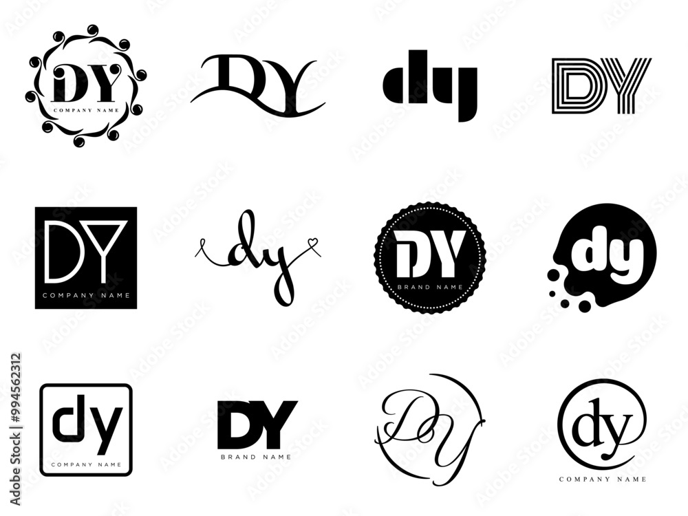 DY logo company template. Letter d and y logotype. Set different classic serif lettering and modern bold text with design elements. Initial font typography. DY logo company template. Letter d and y logotype. Set different classic serif lettering and modern bold text with design elements. Initial font typography.
