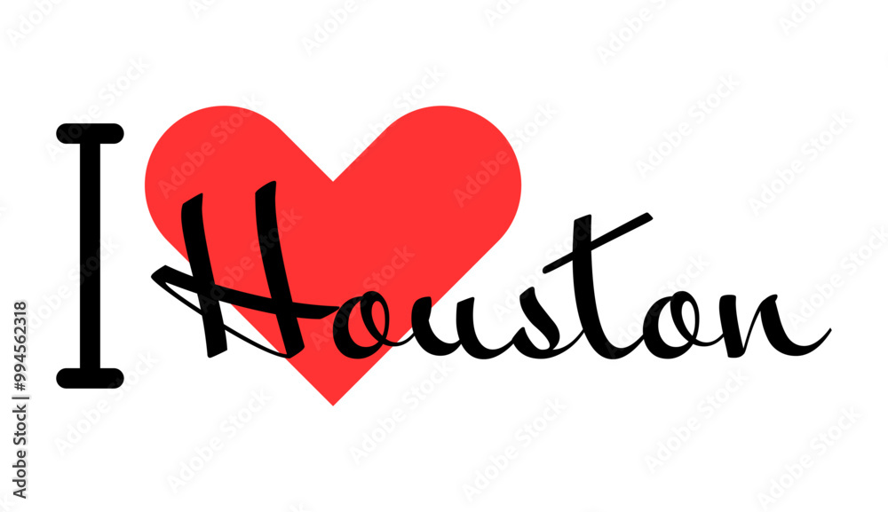 I love Houston, city of United States. Hand drawn letters with red heart. Vector illustration lettering, modern design I love Houston, city of United States. Hand drawn letters with red heart. Vector illustration lettering, modern design