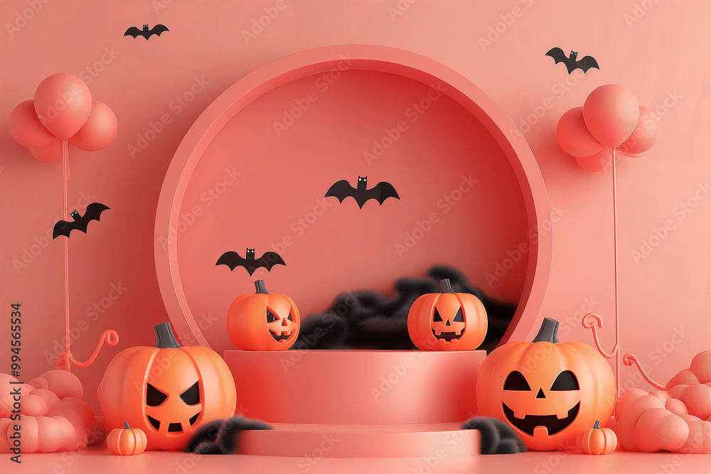 A Halloween scene with pumpkins and bats A Halloween scene with pumpkins and bats